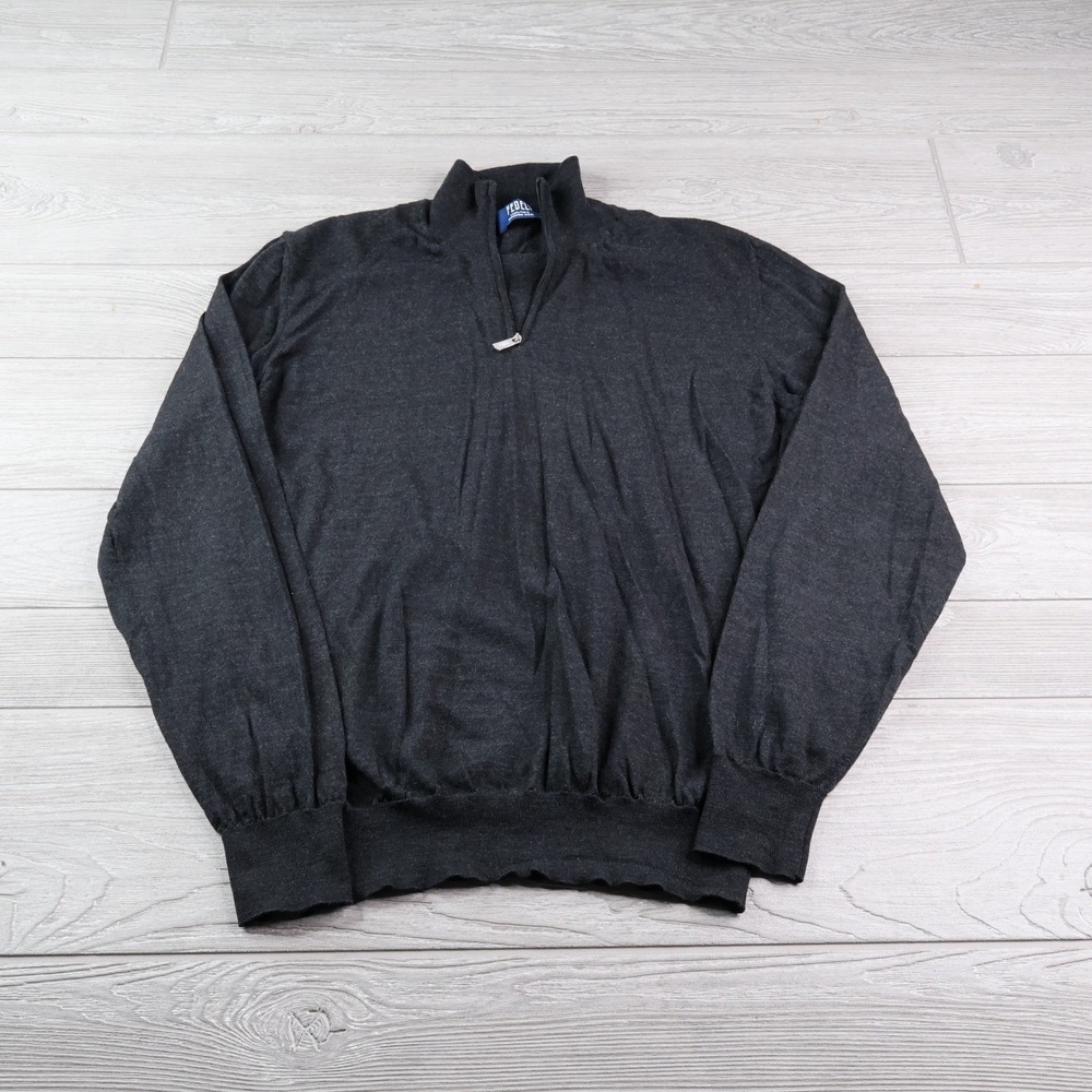 Fedeli 140s Superfine Virgin Wool Quarter Zip Sweater Men's L Grey